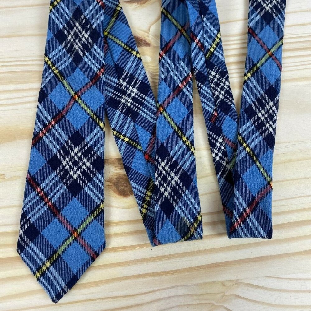 Vintage 70s Retro Blue Red Scotch Plaid Wool Tie